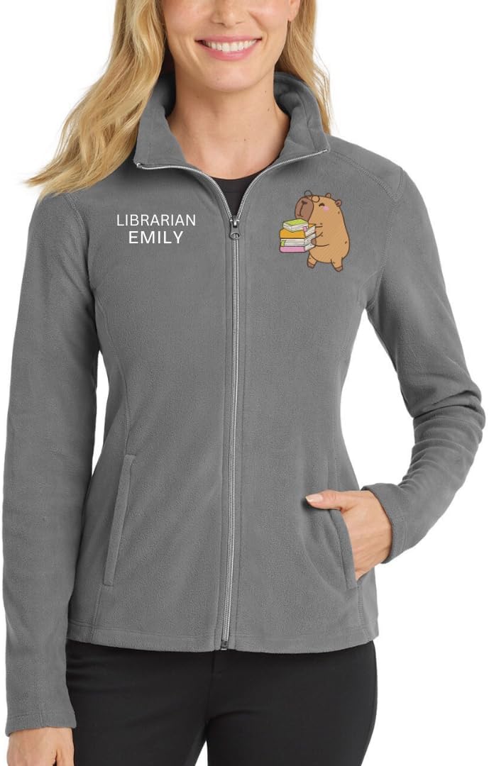 Librarian Custom Embroidered Fleece Jacket, Zip Up Coat, Embroidery Name, Personalized Jackets for Women Men
