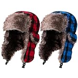 SATINIOR 2 Pieces Plaid Ushanka Trapper Hats Unisexs Bomber Hats Winter Ear Flap Warm Eskimo Hat for Women Men...