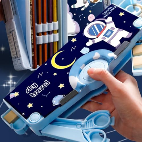 Image of Storio Space Theme Pencil Box for Kids, Boys & Girls, School Pencil Case with Magnetic Lock, Space & Unicorn Themes