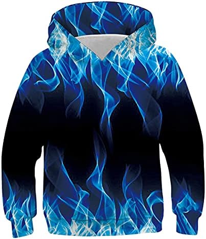 Belovecol Boys Girls Fleece Hoodie 3D Digital Printed Fire Flame Pattern Fashion Pullovers Casual Lightweight Hooded Sweatshirt 12-14 Years
