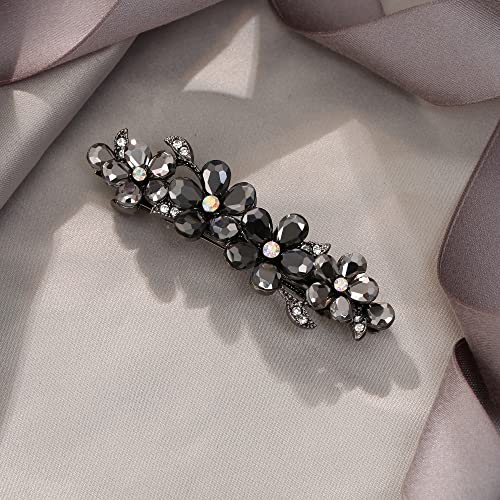 Pinza para el cabello de mujer EVER FAITH con cristales austriacos, diseño Art Deco, flor ciruela en forma de gota, color negro tono negro miniatura 3