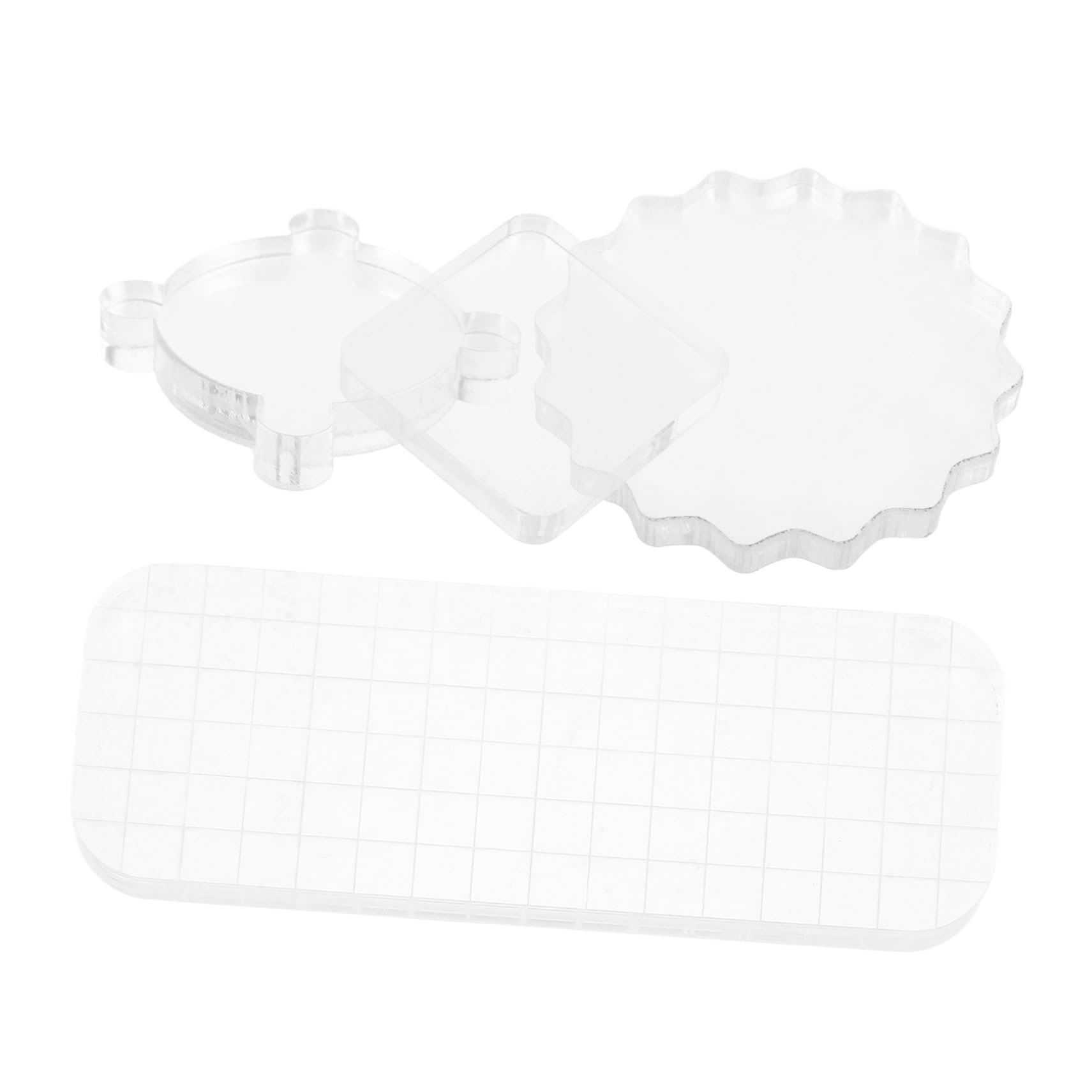 SEWACC Versatile 4pc Acrylic Stamp Blocks Grid Lines Polished Surface for Stamping Easy Handling
