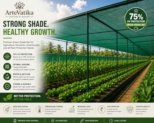 Image of Green Shade Ne.t 75% UV Block | Multipurpose Garden & Balcony Ne.t | Portable Greenhouse Protection Ne.t | Weather Resistant | Green (Pack of 1) (10x5 Feet)