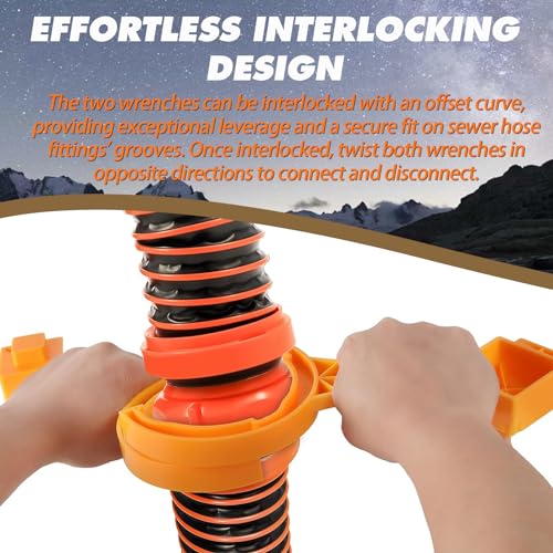 Image of TonGass (2 Pack Universal Fit RV Sewer Hose Wrench with Gaskets(2 Bayonet+2 Elbow) - Multi-Tool Fit Most 3-Inch & 4-Inch Male /Female RV Sewer Cap - Connect and Disconnect Sewer Hose Fitting - Orange