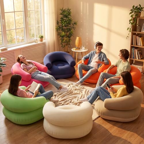 Novabright 6 Pcs Inflatable Chairs for Adults Blow Up Games Chairs Folding Portable Flocking Inflatable Sofa for Living Room Learning Camping Party (Colorful) by Novabright - Used condition - Image 5