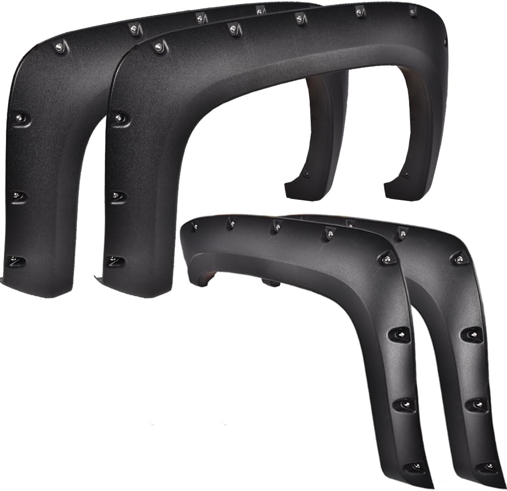 CNNELL 4pcs Fender Flares Compatible with Chevy Silverado 1500 2500HD 3500HD 07-13, Fit w/Regular Cab & Extended Cab, Fleetside 78.0"/97.6" Long Bed Textured Pocket Rivet Style Wheel Flares Set