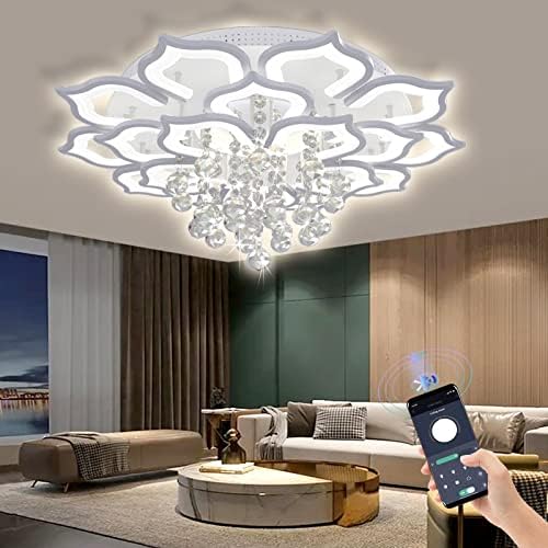 Bevenus Modern Led Ceiling Light,120w Crystal Petal Flush Mount Chandelier Ceiling Flower Lamp with Remote Control for Living Room,Bedroom,Dining Room,Hall,Etc.10+5+5 Heads……