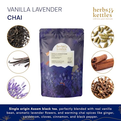 Image of Herbs & Kettles Refill - Vanilla Lavender 7 oz (200 g) | Single-Origin Assam Black Tea with Real Vanilla Bean & Lavender Flowers | Spiced Vanilla Chai | Hot or Iced Tea