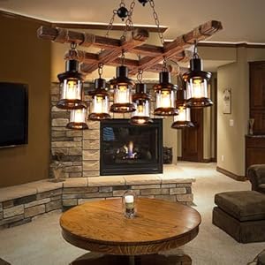 A Million 8 Lights Industrial Retro Wooden Chandelier Pendant Light Island Hanging Ceiling Fixture Vintage Farmhouse Wood Light Adjustable Chain for Home Cafe Bar Restaurant (39.4") A Million 8 Lights Industrial Retro Wooden Chandelier Pendant Light Island Hanging Ceiling Fixture Vintage Farmhouse Wood Light Adjustable Chain for Home Cafe Bar Restaurant 394