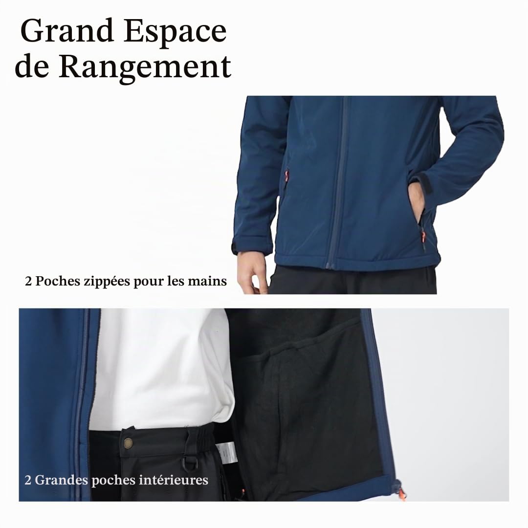 Acme Projects Veste Softshell doublée Polaire pour Homme avec Capuche Amovible, imperméable, Respirante, 8000 mm / 5000 g, Fermeture éclair YKK