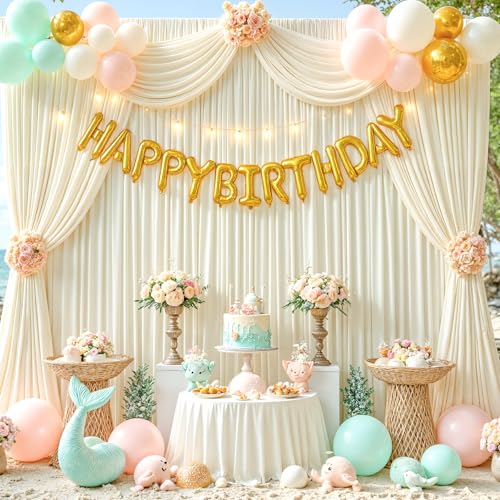 Cortina fondo beige 30x10 ft con 6 paneles para fiestas miniatura 2