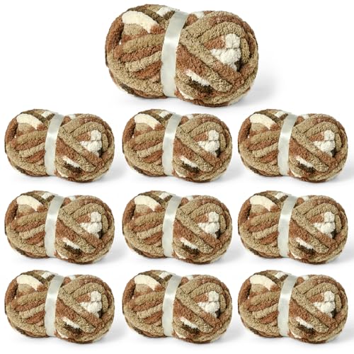 Image of Chunky Jumbo Chenille Yarn Cappuccino 10 Pack | 2000g /240yds Super Bulky Baby Soft Yarn for Hand Knitting Fluffy Chunky Knit Throw Blanket Yarn