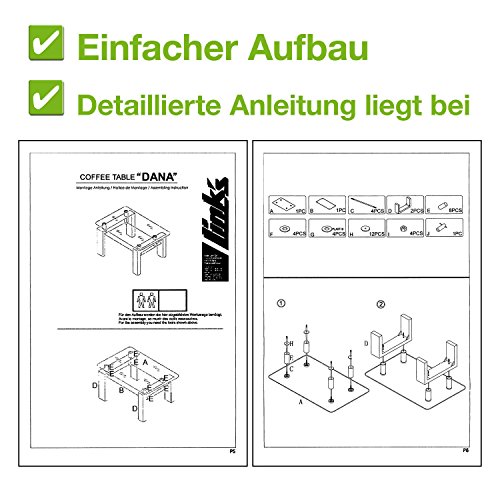 Links 50100045 Couchtisch Glas Wohnzimmertisch Wohnzimmer Tisch Beistelltisch schwarz Glas NEU - 6
