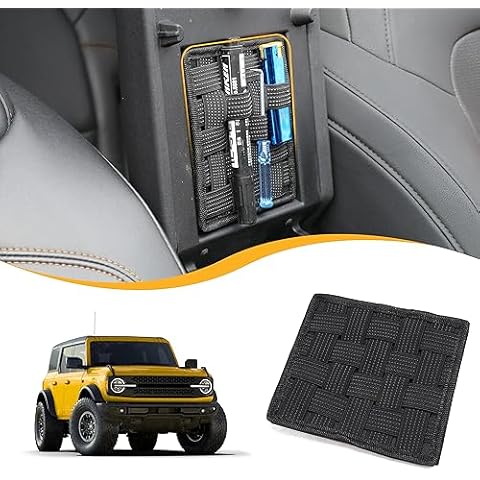RERPRO Center Console Organizer Storage Compatible with 2021 2022 2023 2024 2025 Ford Bronco 2/4 Door Interior Accessories Armrest Tactical Webbing Molle Panel, 1 Pack Black Cover
