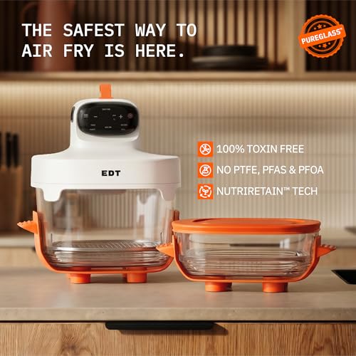 Image of EDT Luma ZERO COATING PureGlass Air Fryer Oven | 2.5L + 4.5L Dual Bowl | NutriRetain | 6-in-1 Multi Function | 100% Toxin Free No Ceramic, PFAS, PTFE, PFOA | 1500W (Origin Orange)
