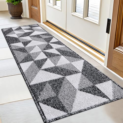 Image of OLANLY Door Mat Indoor Entrance Washable 59x23, Odor-Free Low-Profile Front Back Geometric Doormat, Absorbent Resist Dirt Entry Carpet, Easy to Clean Sturdy Inside Floor Mats for Entryway, Black