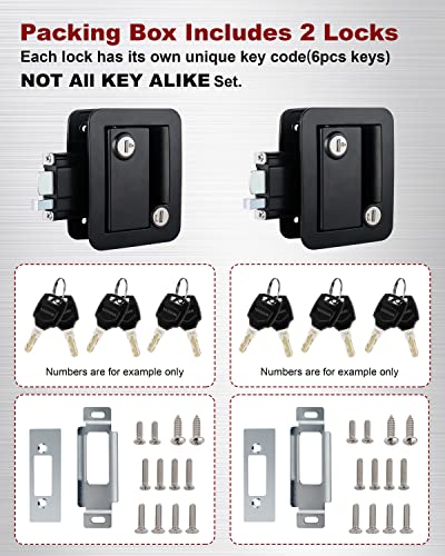 Image of Camper Door Lock with Keyed Different, RV Deadbolt Latch Trailer Front Door Lock Handle, Black, Pack of 2 Lock, 2 Pack Keycode Different