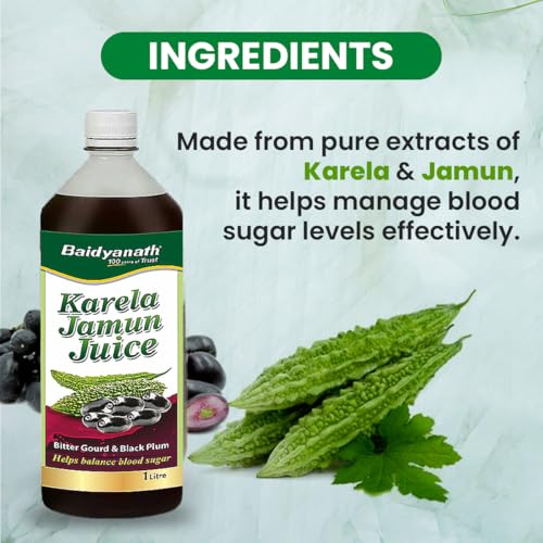 Image of Baidyanath Ayurved Neem Karela Jamun & Karela Jamun Juice combo (2L, 1Litre X 2) | Natural Remedy for Blood Sugar Management | Best For Digestive Health, Diabetic, Skin Care & Natural Detox | No Added Sugar