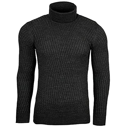 Subliminal Mode - Pull Over Homme Col Roulé Chic et Tendance Tricot Hiver en Maille Col Montant Chiner Idée Cadeau BX1640 Gris Foncé M Cover