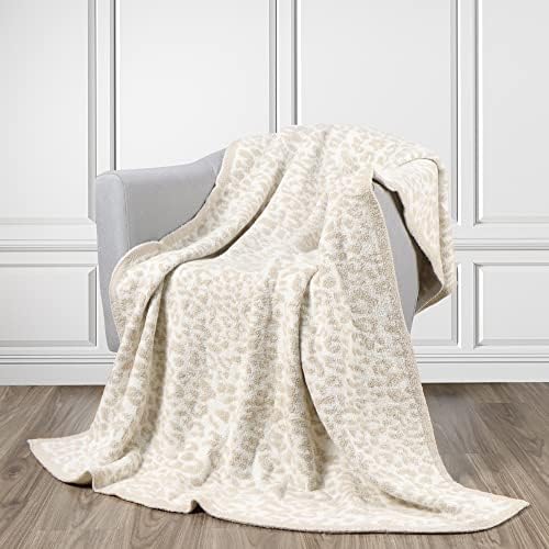 Lamourvie Throw Blanket for Couch, Recyclable Polyester Microfiber Chic Leopard Bed Throw Blanket, Fuzzy Warm Cheetah Blanket, Reversible Beige Throw Blankets for Home Couch Bed (Beige, 50x60inch)