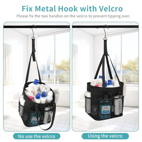 Mesh-Shower-Caddy-Portable-for-College-Dorm-Room-Essentials-Shower-Tote-Bag-with-Hanging-Hook-and-Drawstring-Quick-Dry-Toiletry-Bag-with-6-Pockets-for-Bathroom-Swimming-Gym-Camping-Beach-Travel