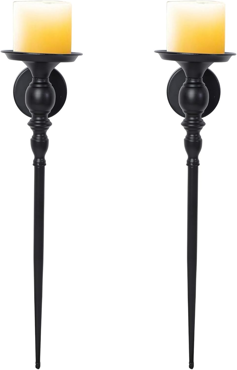 Set of 2 Elegant Large Wall Mounted Metal Candle Sconces for Home Decors Black Iron Hanging Candle Holder Candlestick
