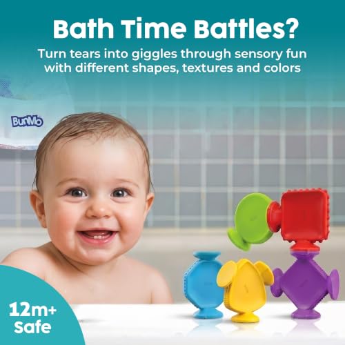 Image of Bunmo Toddler Bath Toys - Best Montessori Toys for Kids Ages 1 2 3 4 Year Old Boys & Girls Gifts, Best Sensory Toy for Babies 12 Months +, No Hole Bath Toy for Kids Ages 1-3 & 2-4 (Big Shapes 5 Pack)