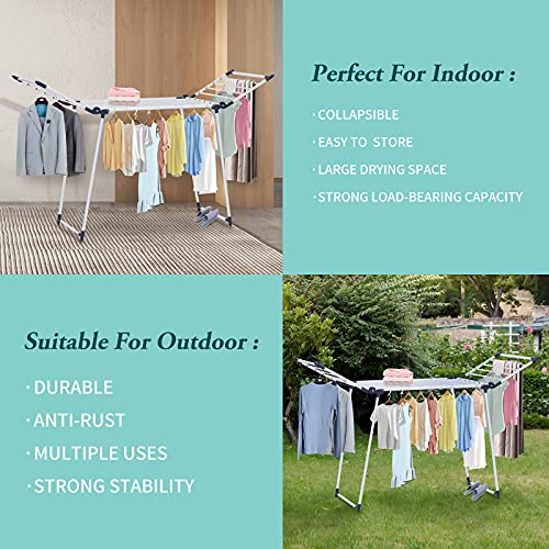 Yubelles Clothes Drying Rack, Gullwing Laundry Rack, Collapsible, Space-Saving Laundry Rack, With Sock Clips, For Clothes, Towels, Linens, Indoor/Outdoor #TOP6