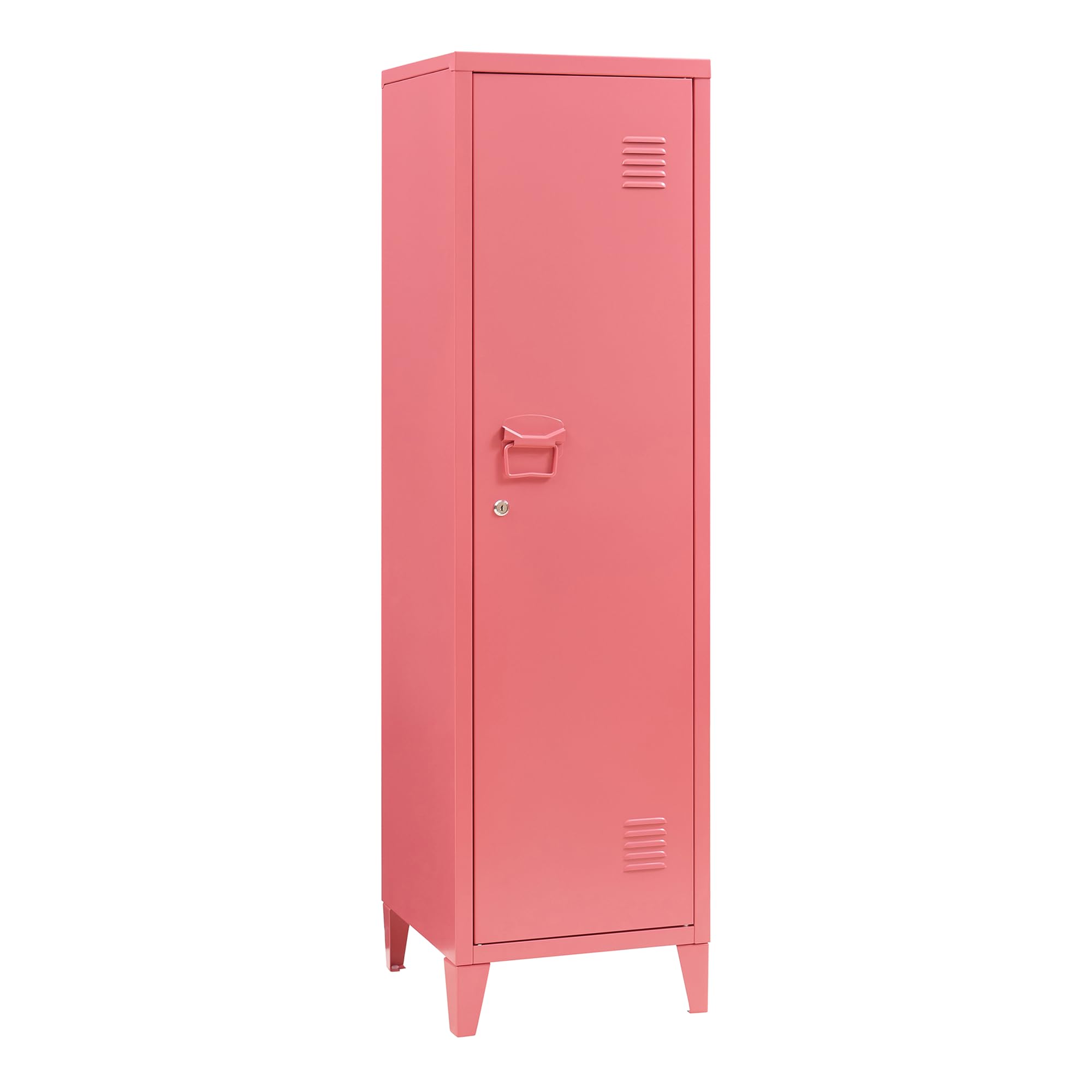 [en.casa] Casillero Metálico Kurikka con 2 Llaves Guardarropa Armario de Taquilla con 3 Compartimientos Cerradura Magnética y Patas 137 x 38 x 38 cm Acero - Rojo sandía