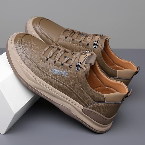Men's Casual Leather Sneakers Lace-Up Walking Shoes Comfort Cushioned Sole Coach Shoes for Men Work3