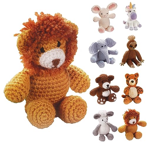 Image of LEISURE ARTS Little Crochet Friend Animals Crochet Kit, Lion, 8", Complete Kit, Learn to Animal Starter Kit for All Ages, Includes Instructions, DIY Amigurumi Kits