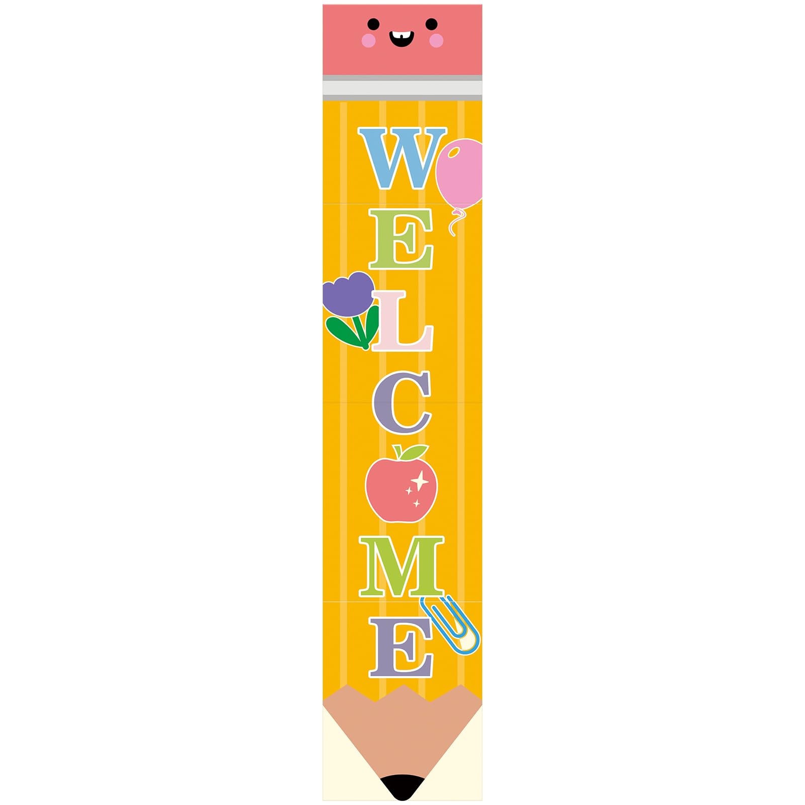 Fuyoooo Pencil Welcome Banner Pencils Vertical Back To School Backdrop Sign for Classroom Bulletin Board door Decorations, Elementary Pre Middle High School Wall Sign, 7.87 x 39.37 Inch