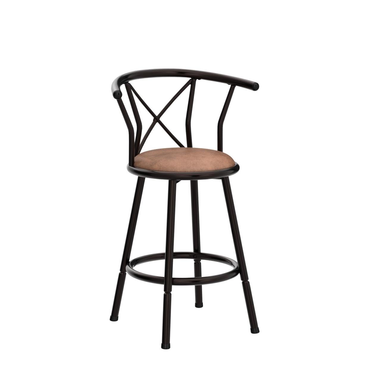 MEUBLE COSY Lot de 2 Tabourets de Bar Vintage pivotant sur 360° avec Dossier et Repose-Pieds Siège de 63 cm de Haut Style industriel Marron