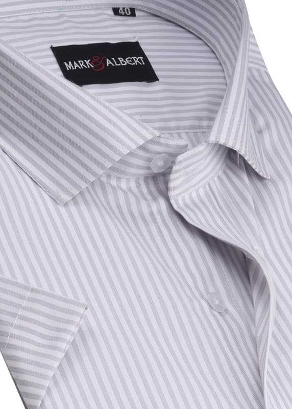 Image of MARK & ALBERT Men's Striped Half Sleeves Regular Fit Shirt | Stretchable Fabric
