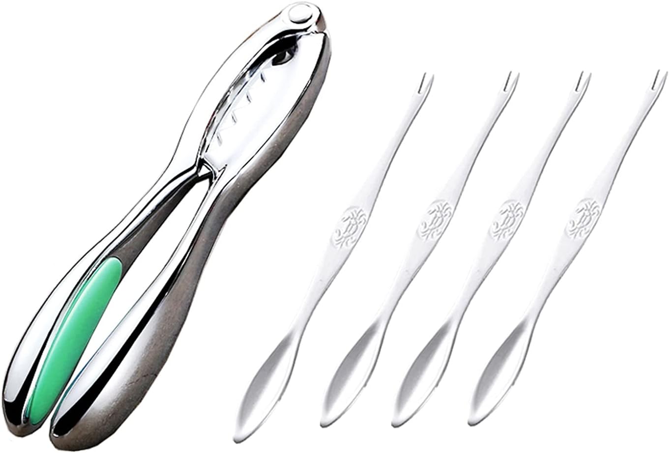 Seafood Tools Set Crab Crackers and Tools Set 5-Piece Seafood Tool Set Includes 1 Seafood Biscuit and 4 Seafood Forks Lobster Crab Leg Sheller Lobster Tools for Eating(Green)