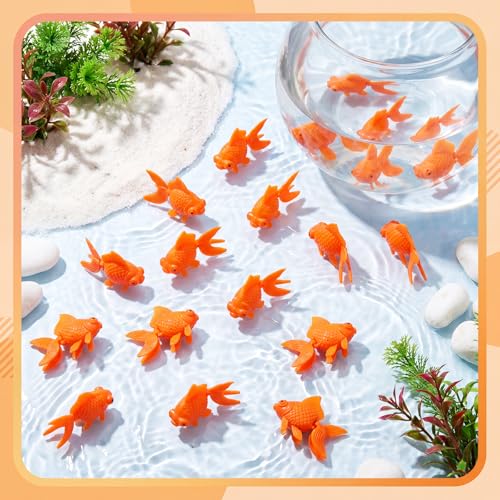 Image of Sumind 100 Pieces Orange Color Fake Floating Fishes Plastic Fake Goldfish Artificial Aquarium Fishes Colorful Realistic Artificial Moving Fish Ornament Decorations for Aquarium Fish Tank