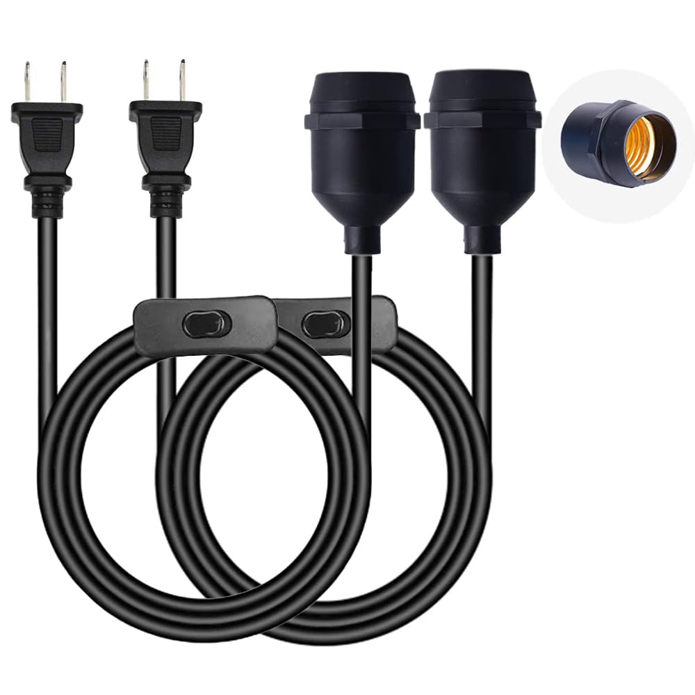 E26 6.6 Ft Light Socket Extender, with Plug and ON/Off Switch, Extension Cord for Pendant Lights, Outdoor String Lights, Porch & Garage, Household