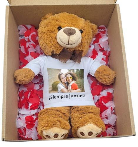Peluche Personalizado con Foto en Cajita Decorada Regalo Personalizado para Mujer y Hombre | Regalos para Amigas (MARRÓN)