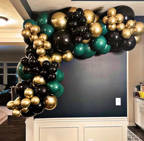 Image of Green and Gold Black Balloon Arch Kit, 201Pcs Explosion Star Emerald Forest Dark Green Metallic Gold Black Balloons Garland for Birthday Baby Shower Jungle Graduation Prom Party Decorations