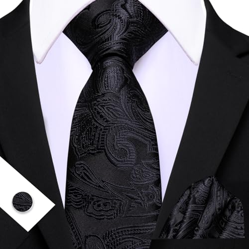 Image of Barry.Wang Men Tie Set Paisley Silk Necktie Pocket Square Cufflinks Formal Wedding Business Party