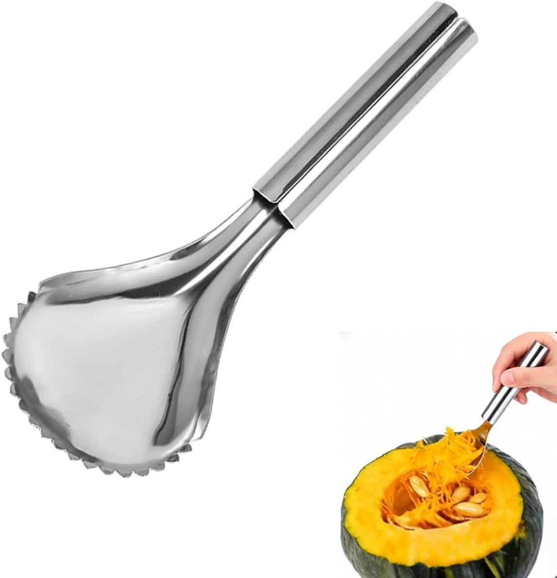 Garneck Pumpkin Core Remover Scraper: Stainless Steel Serrated Spoon Pumpkin Carving Scoop Ice Cream Scoopers for Smoothies Shaved Fruit and Vegetable Corer Tool for Kitchen