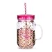 Juicy Couture Mason Jar Plastic Cup: Large Break Resistant, BPA Free To-Go Mug with Lid and Handle - Perfect as Party Cups, Kids Travel Cups, Wedding Party Cups