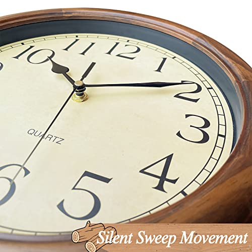 Wood Wall Clock With Retro Design, 12 Inch Round, Big Arabic Numerals, For Living Room Kitchen Classroom Gym And Pool, Brown #TOP2