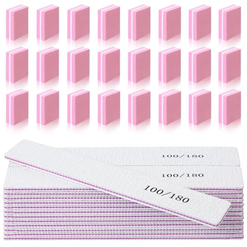 100 Pcs Nail Files and Buffers Set 100/180 Grit Emery Boards for Natural Nails 4 Sided Nail Buffer Blocks for Professional Manicure Care Pedicure Tools