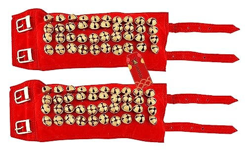 Image of UAPAN 4 line Ankle Bells Velvet Pad for Classical Bharatanatyam Kathak Dance with Adjustable Strap(Red)