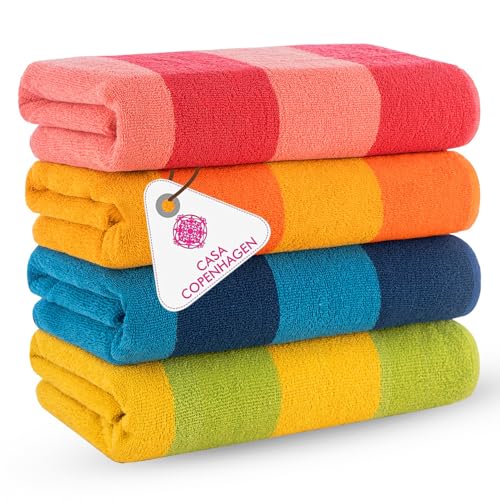 Casa Copenhagen Malibu Serviettes de Plage, conçues au Danemark, Robustes et durables, séchage Rapide, pour Piscine, Bain et Douche, 76x152 cm, Lot de 4...