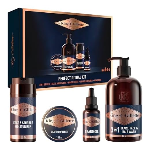 King C. Gillette Rutina Perfecta, Pack De Gel Limpiador 3 En 1 Para Barba 350ml + Aceite Para Barba 30ml + Suavizante De Barba 100ml + Crema Hidratante De Rostro Y Barba 100ml
