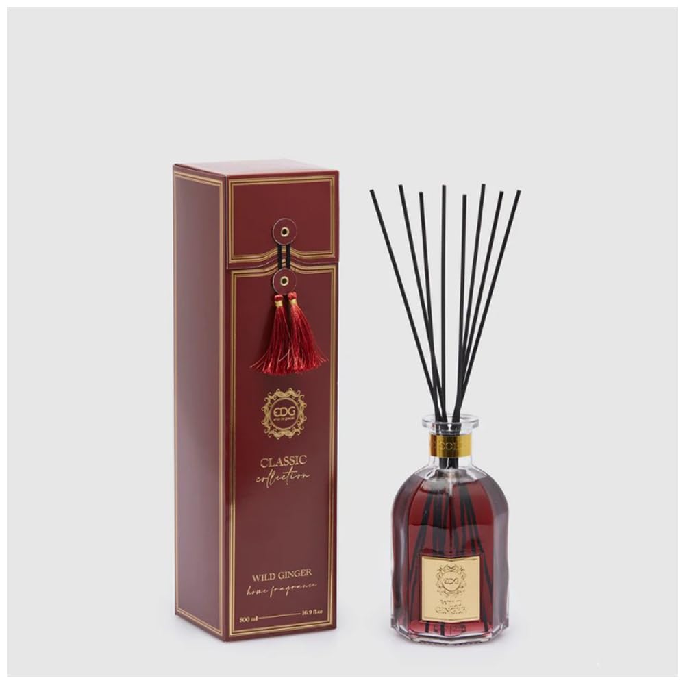 EDG - Enzo De Gasperi Profumatore Classic per Ambienti casa con Bastoncini, Bottiglia in Vetro 500 ml 2 Varianti (1pz) Wild Ginger