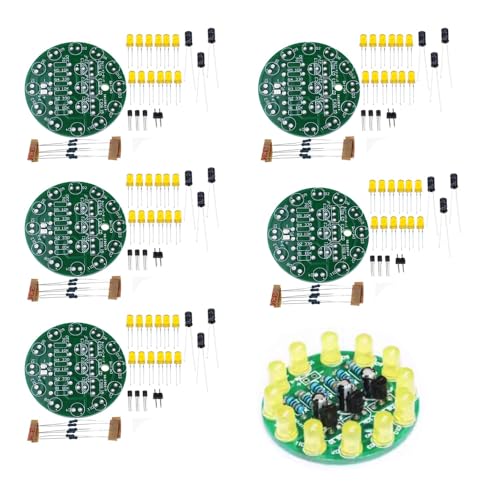 5PCS DIY Electronic kit Set LED Round Water Light Making kit for Skill Training Soldering Practice Parts (Yellow)