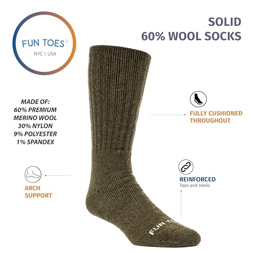 FUN TOES Men's Thermal Insulated Heavy Duty Premium Merino Wool Crew Socks 4 Pairs2
